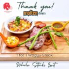 Molten Diners - 1-for-1 Wagyu Beef Steak - Singapore Promo