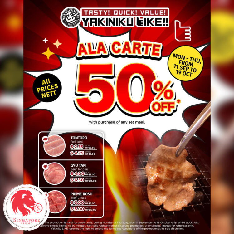 Yakiniku Like - 50% OFF on Selected Ala Carte - Singapore Promo