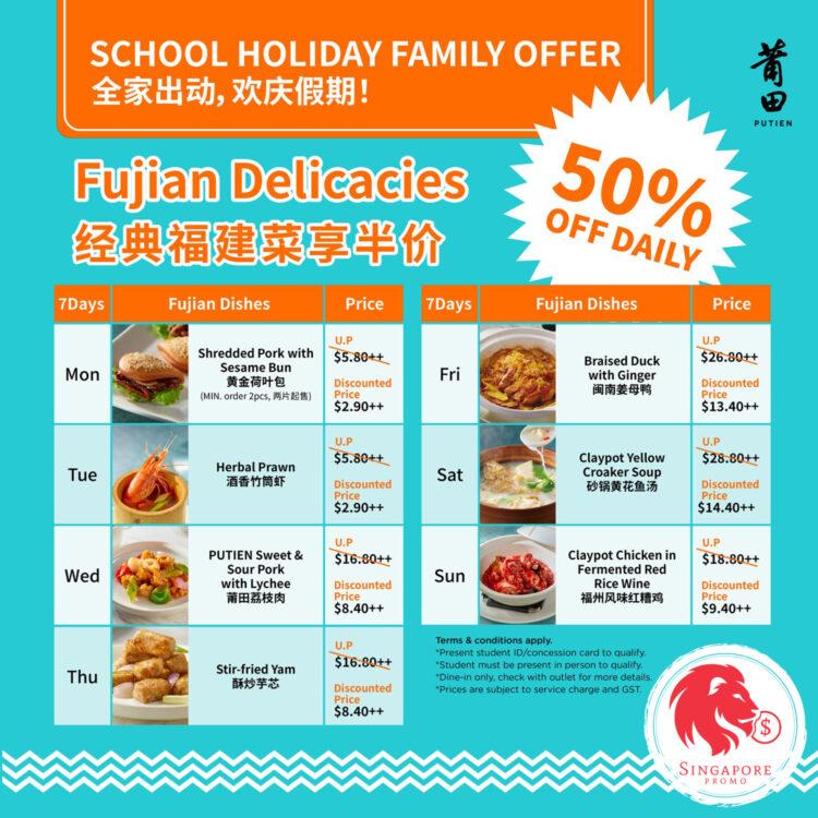 PUTIEN - 50% OFF School Holiday Specials - Singapore Promo