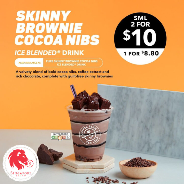 The Coffee Bean & Tea Leaf - 2 for $10 Skinny Brownie Cocoa Nibs - Singapore Promo