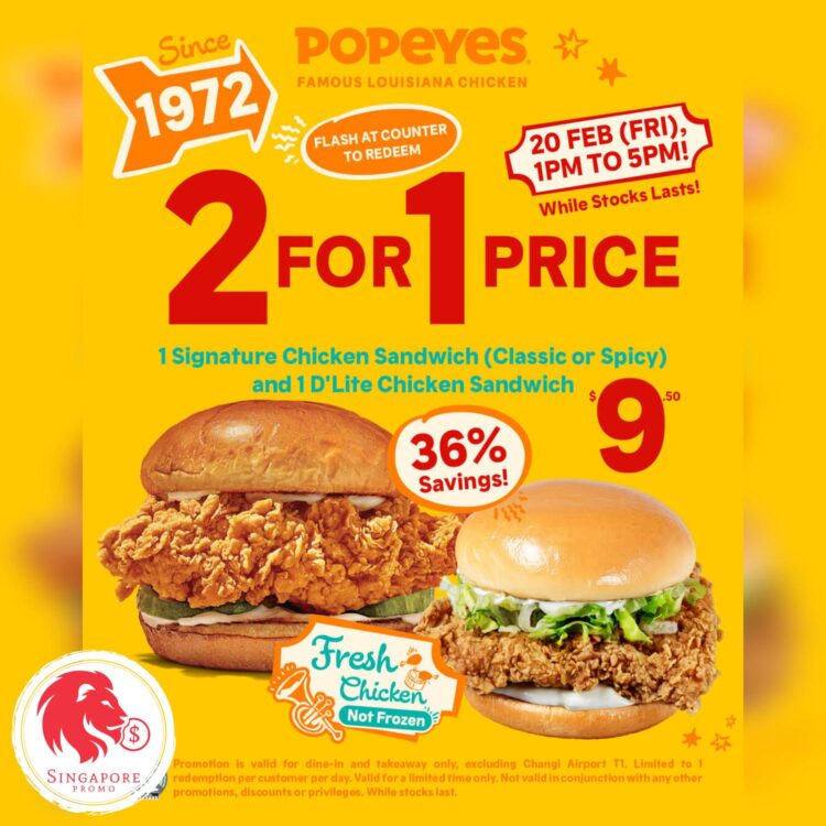 Popeyes - Up to 36% OFF Sandwiches - Singapore Promo