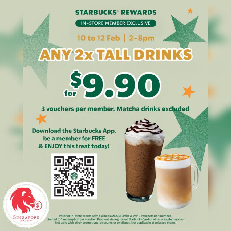 Starbucks - 2 Tall Drinks for $9.90- Singapore Promo