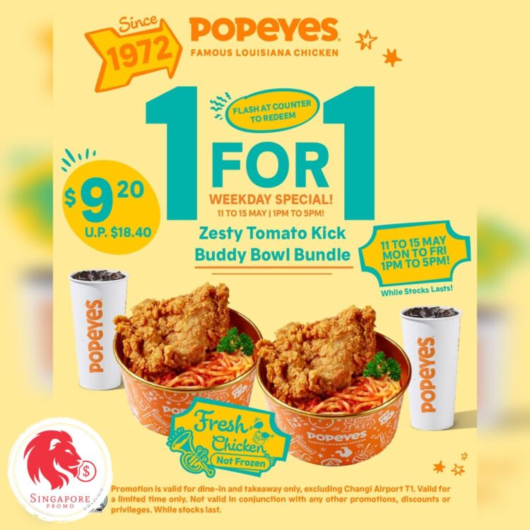 Popeyes - 1-FOR-1 Zesty Tomato Kick Buddy Bowl - Singapore Promo