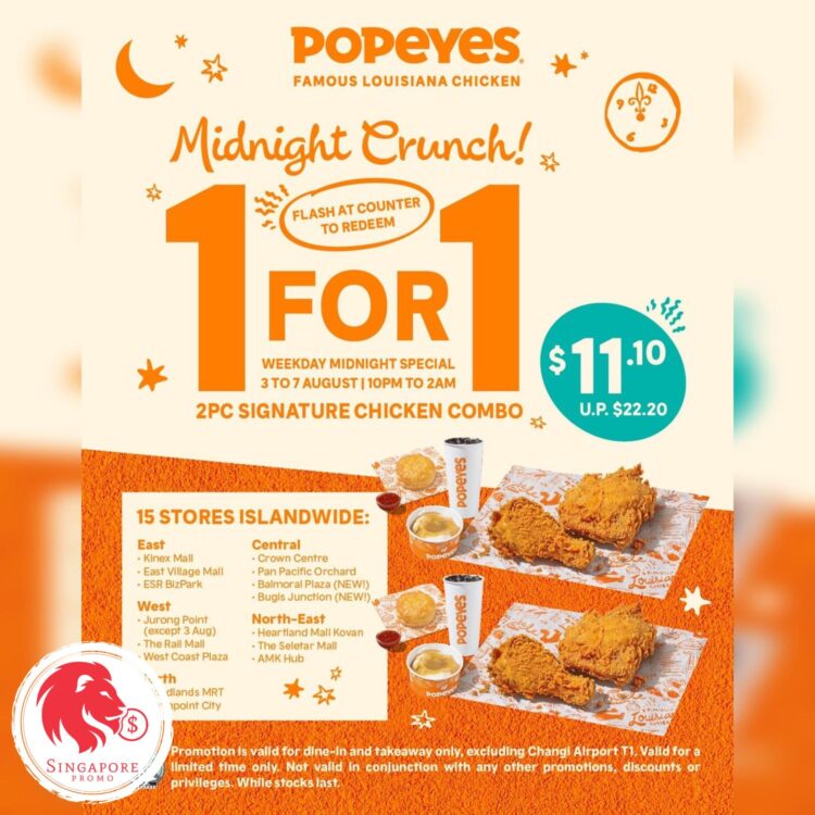 Popeyes - 1 FOR 1 Chicken Combo - Singapore Promo